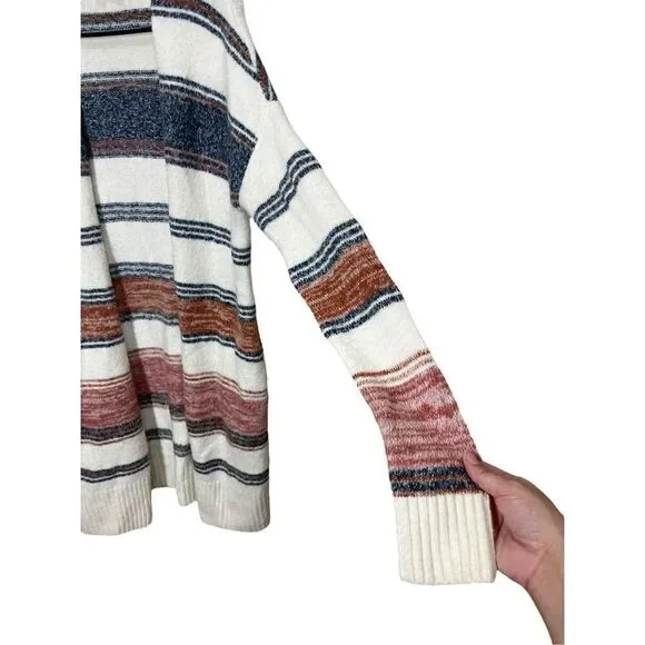 Loft Womens Open Front Long‎ Cardigan Multicolor Stripe Pockets Size S Soft Cozy - Picture 4 of 11